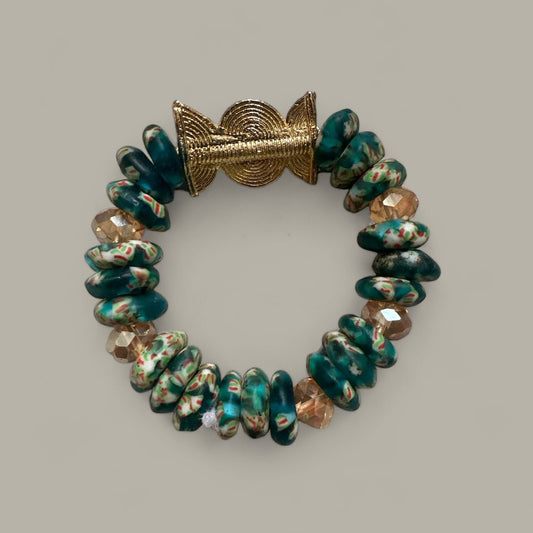 Green Krobo Beads Brass Ethnic Bracelet - Fatisha Boutique
