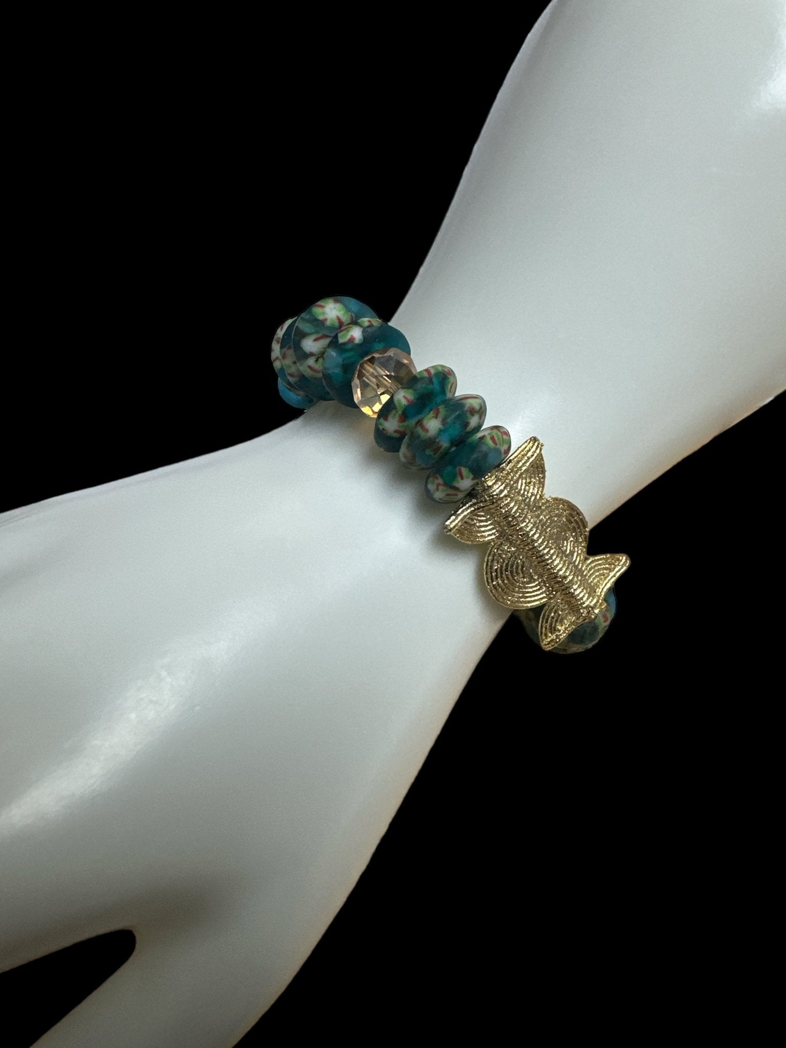 Green Krobo Beads Brass Ethnic Bracelet - Fatisha Boutique