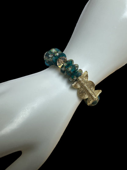 Green Krobo Beads Brass Ethnic Bracelet - Fatisha Boutique