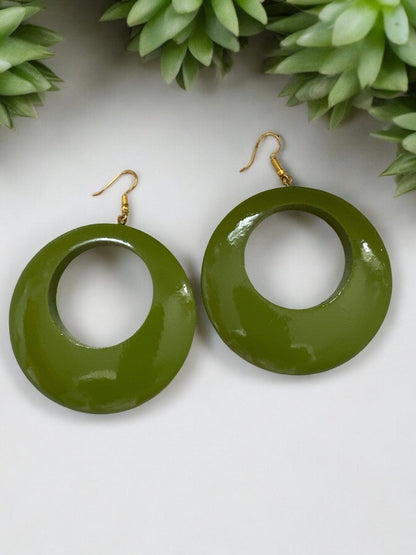 Green Wooden Dangle Ethnic Earrings - Fatisha Boutique