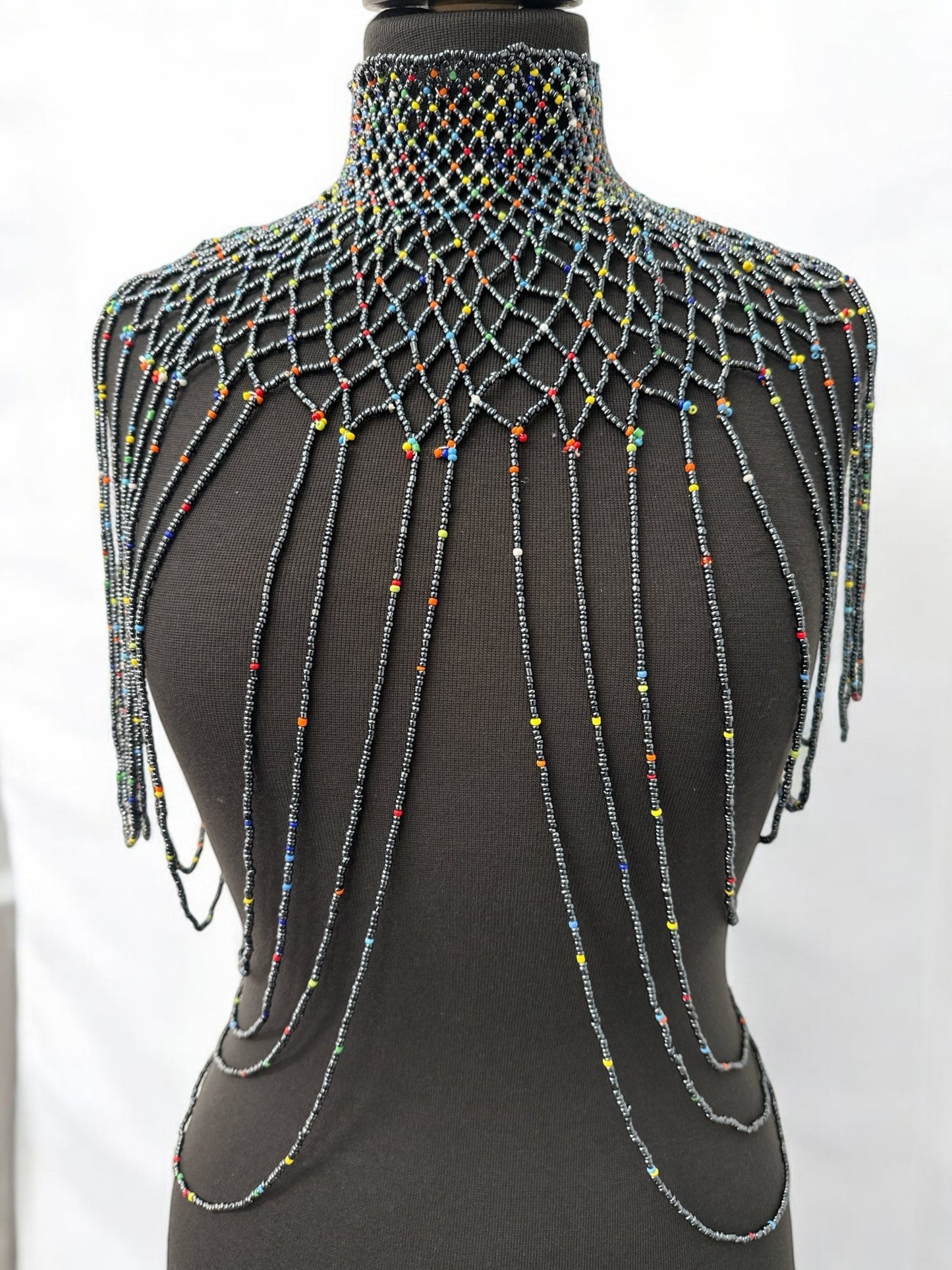 Grey Authentic Maasai Zulu Ethnic Beaded Collar Shoulder Body Jewellery - Fatisha Boutique