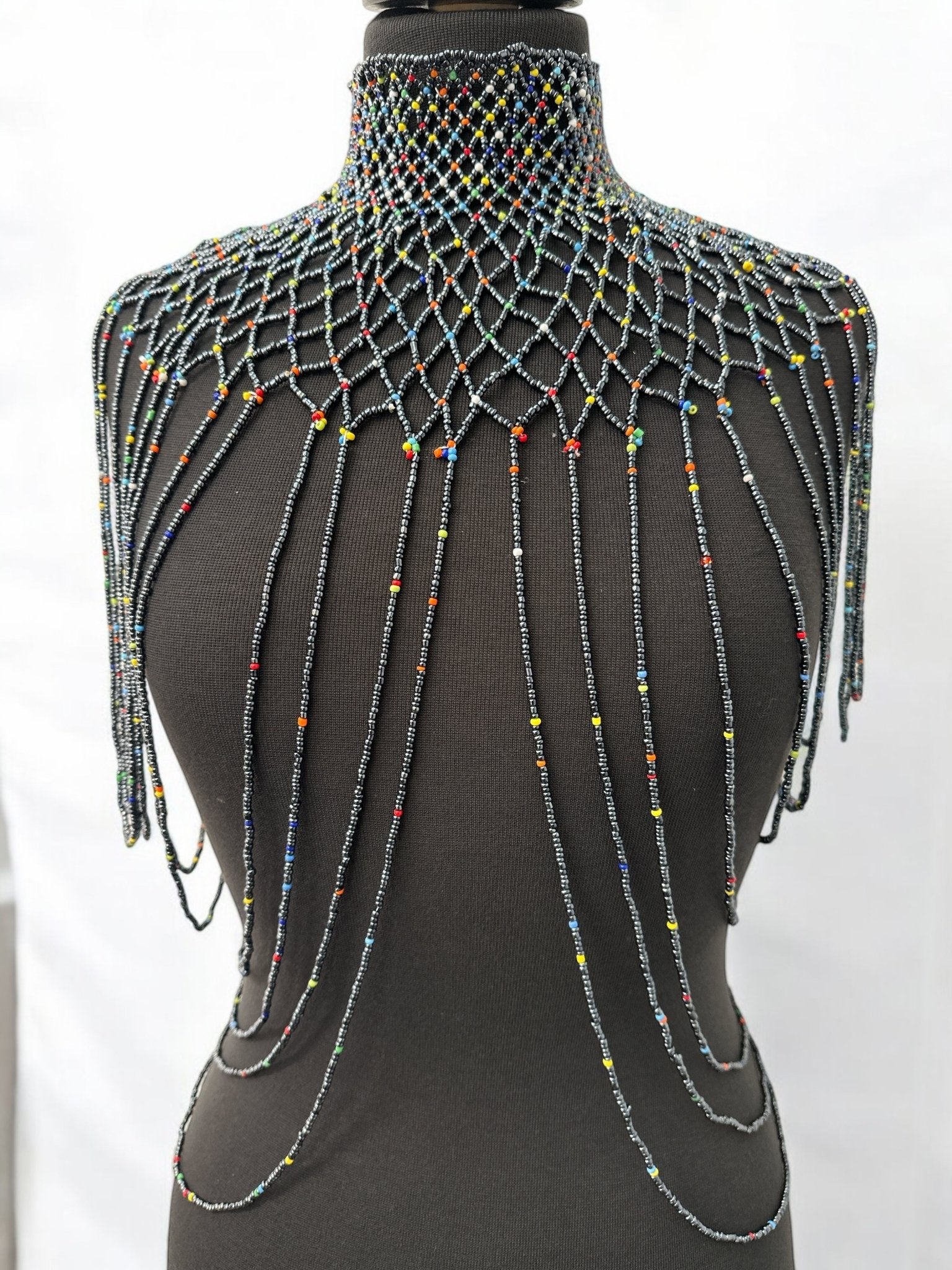 Grey Authentic Maasai Zulu Ethnic Beaded Collar Shoulder Body Jewellery - Fatisha Boutique