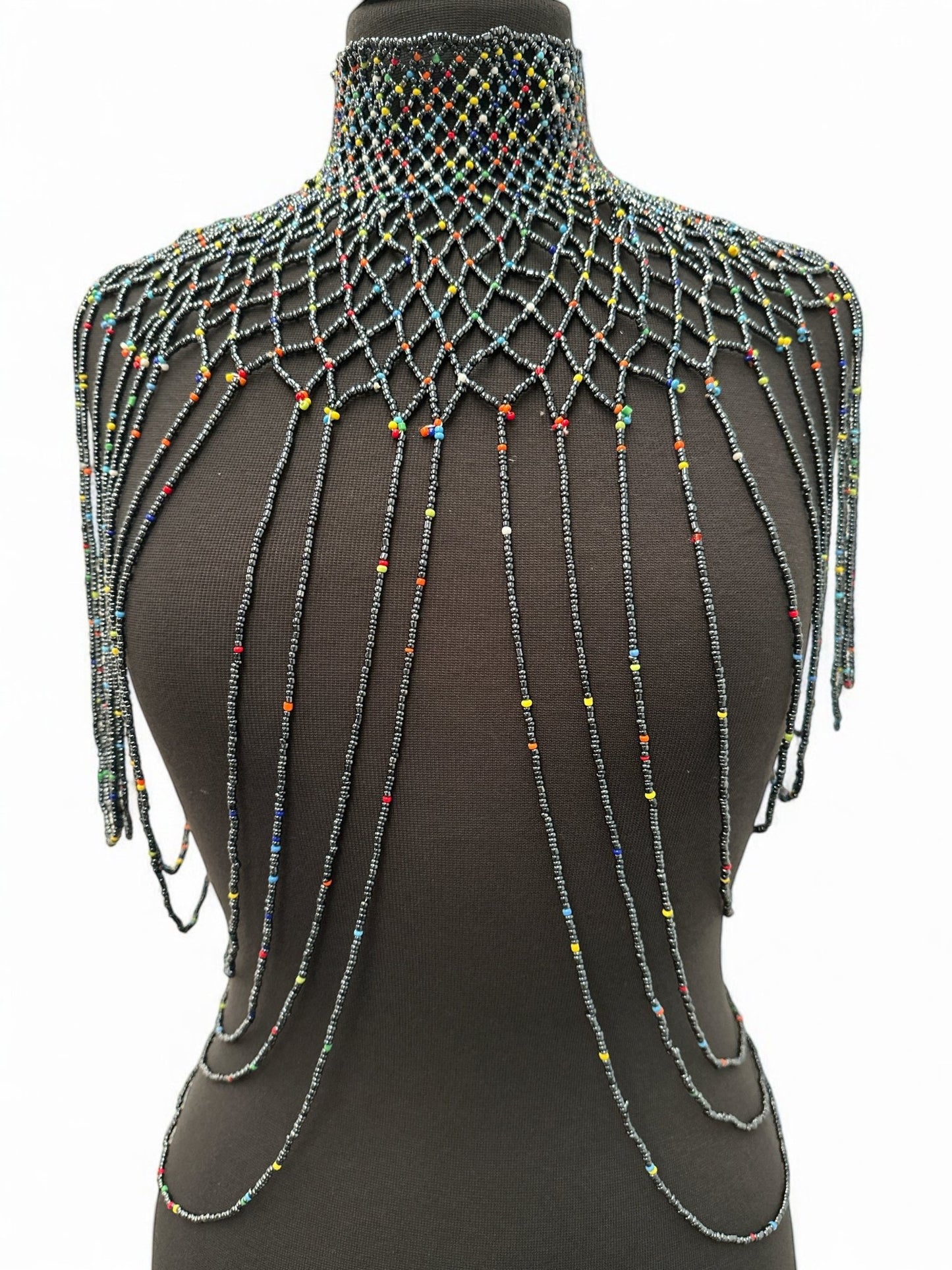 Grey Authentic Maasai Zulu Ethnic Beaded Collar Shoulder Body Jewellery - Fatisha Boutique