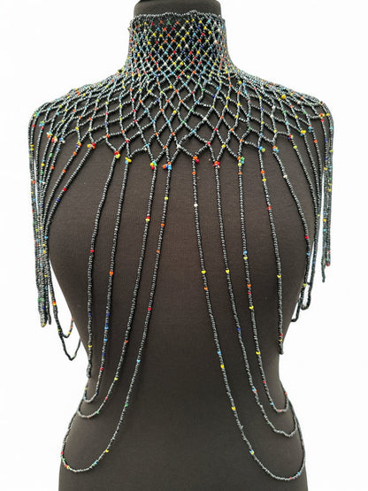 Grey Authentic Maasai Zulu Ethnic Beaded Collar Shoulder Body Jewellery - Fatisha Boutique