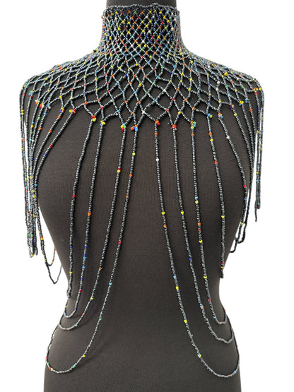 Grey Authentic Maasai Zulu Ethnic Beaded Collar Shoulder Body Jewellery - Fatisha Boutique