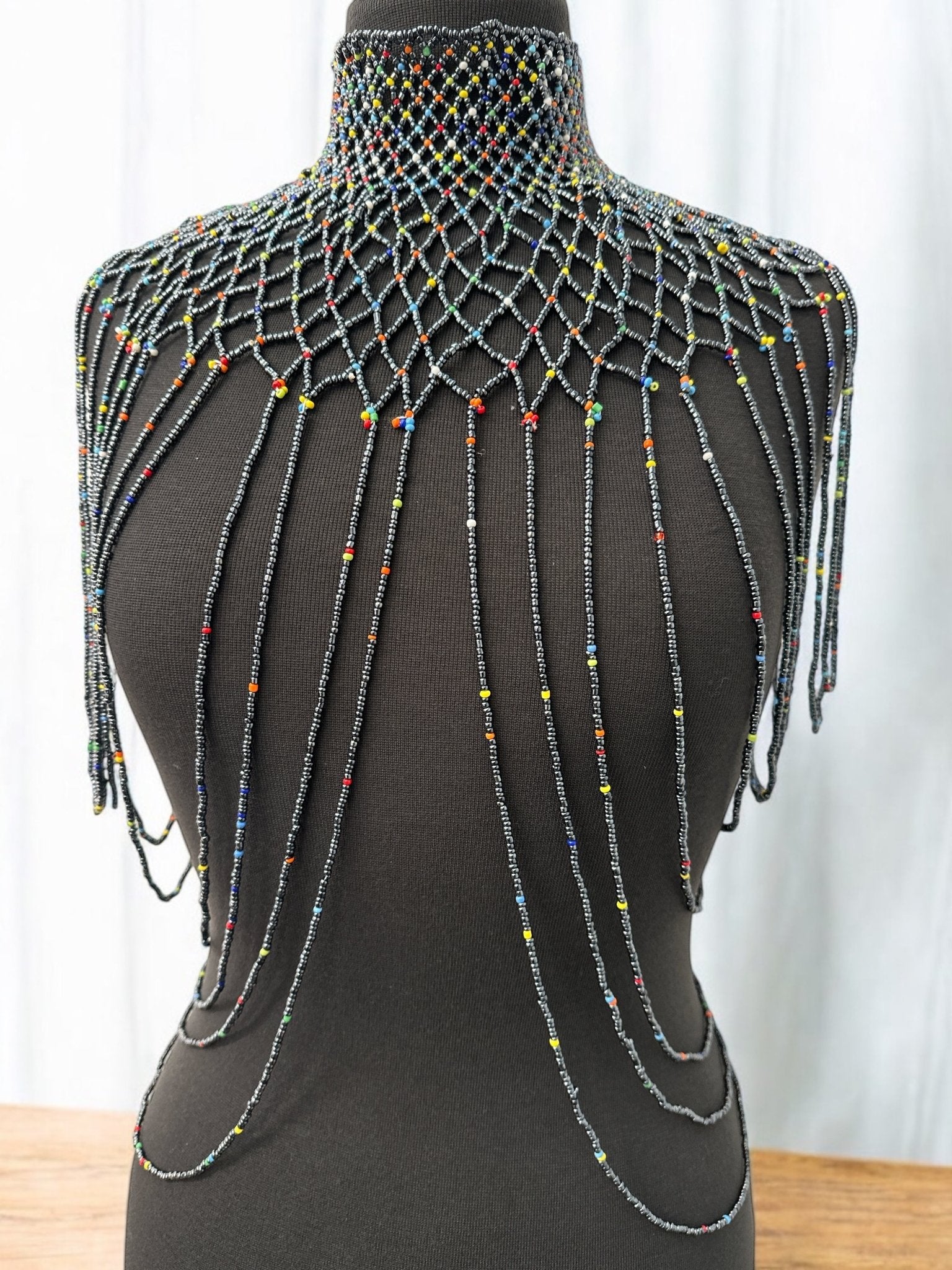 Grey Authentic Maasai Zulu Ethnic Beaded Collar Shoulder Body Jewellery - Fatisha Boutique