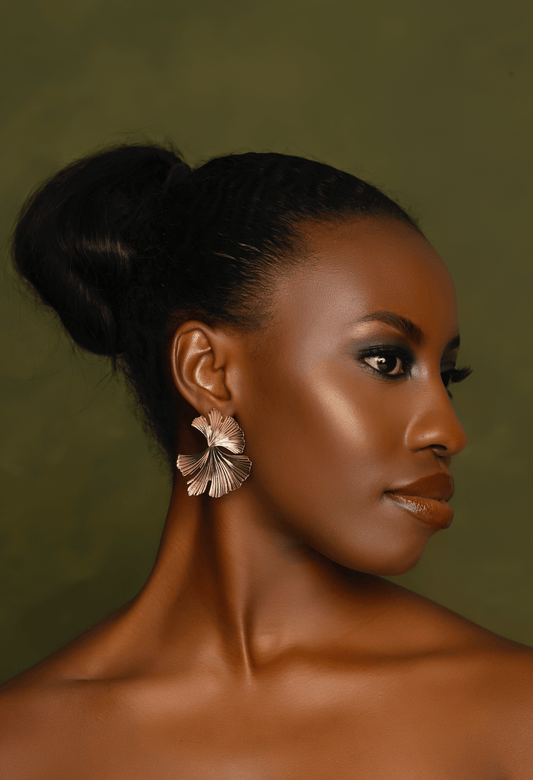 Hammered Alloy Metal Ginkgo Leaves Shaped Stud Drop Earrings - Fatisha Boutique
