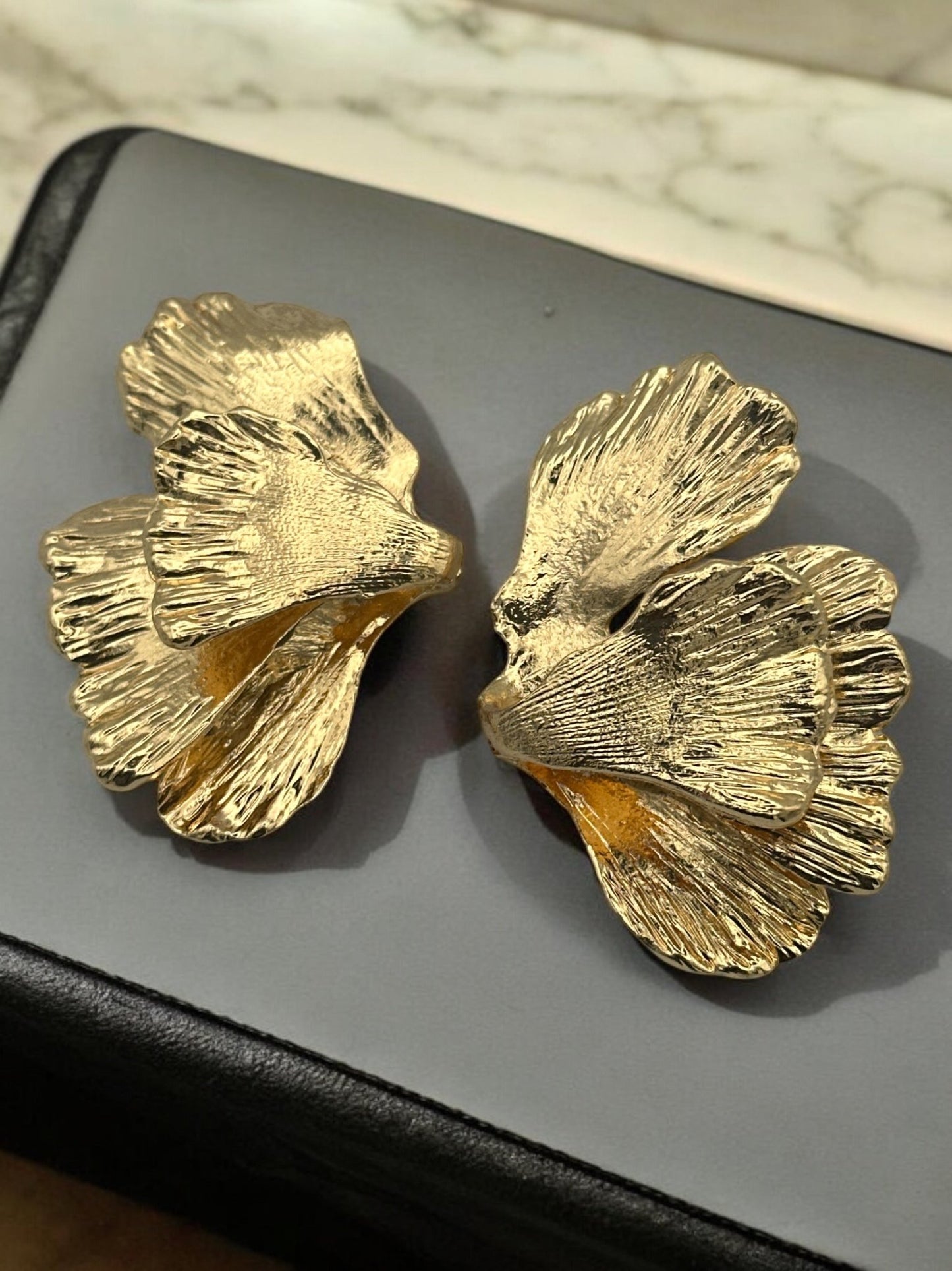 Hammered Alloy Metal Petals Flowers Shaped Stud Drop Earrings - Fatisha Boutique