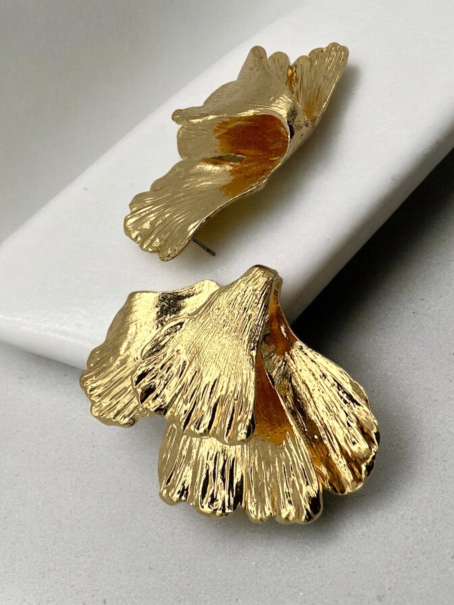 Hammered Alloy Metal Petals Flowers Shaped Stud Drop Earrings - Fatisha Boutique
