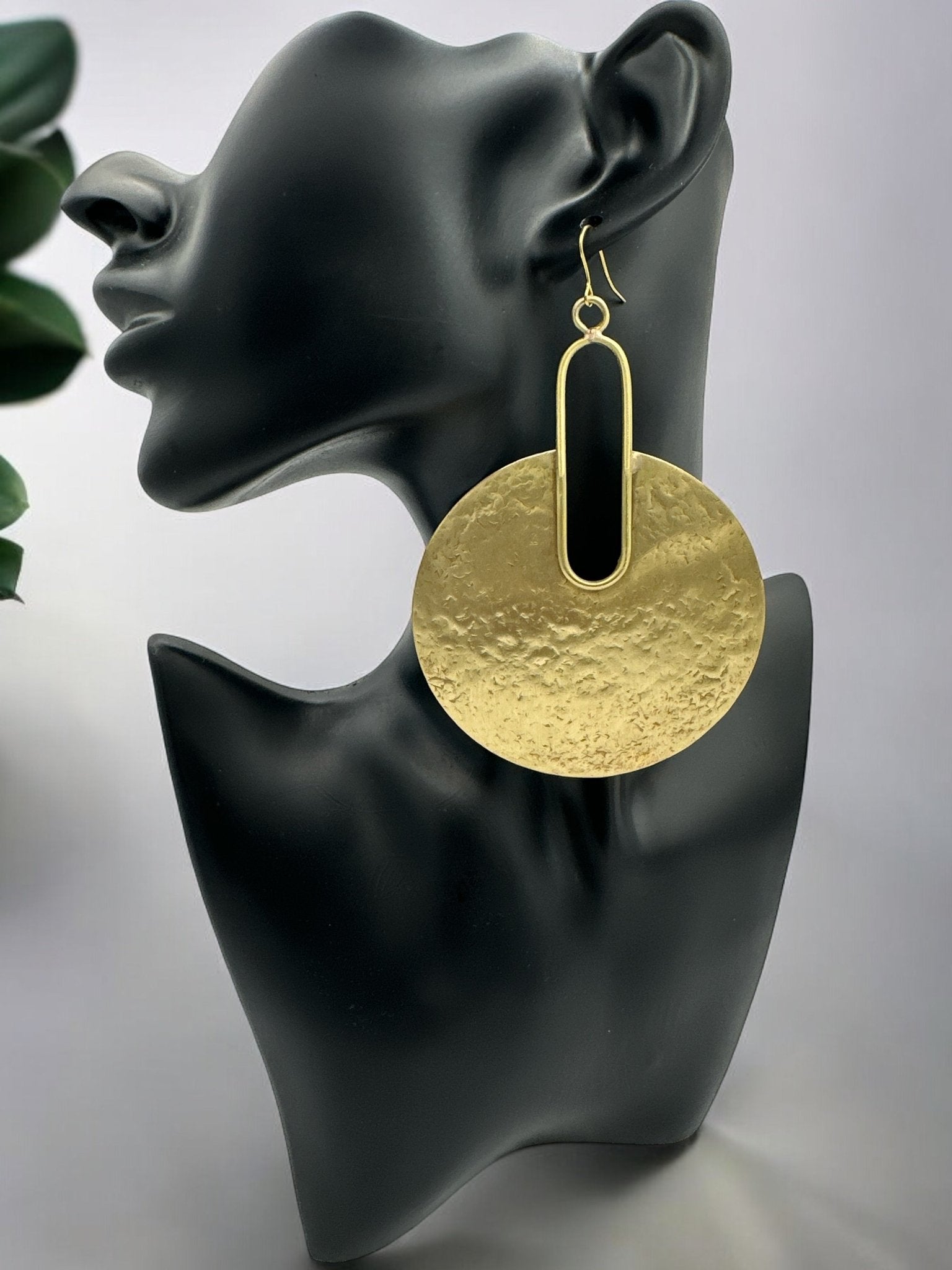 Hammered Brass Disc Bold Statement Dangle Earrings - Fatisha Boutique