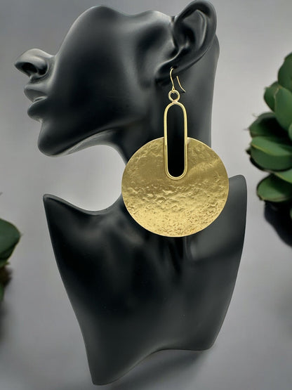 Hammered Brass Disc Bold Statement Dangle Earrings - Fatisha Boutique