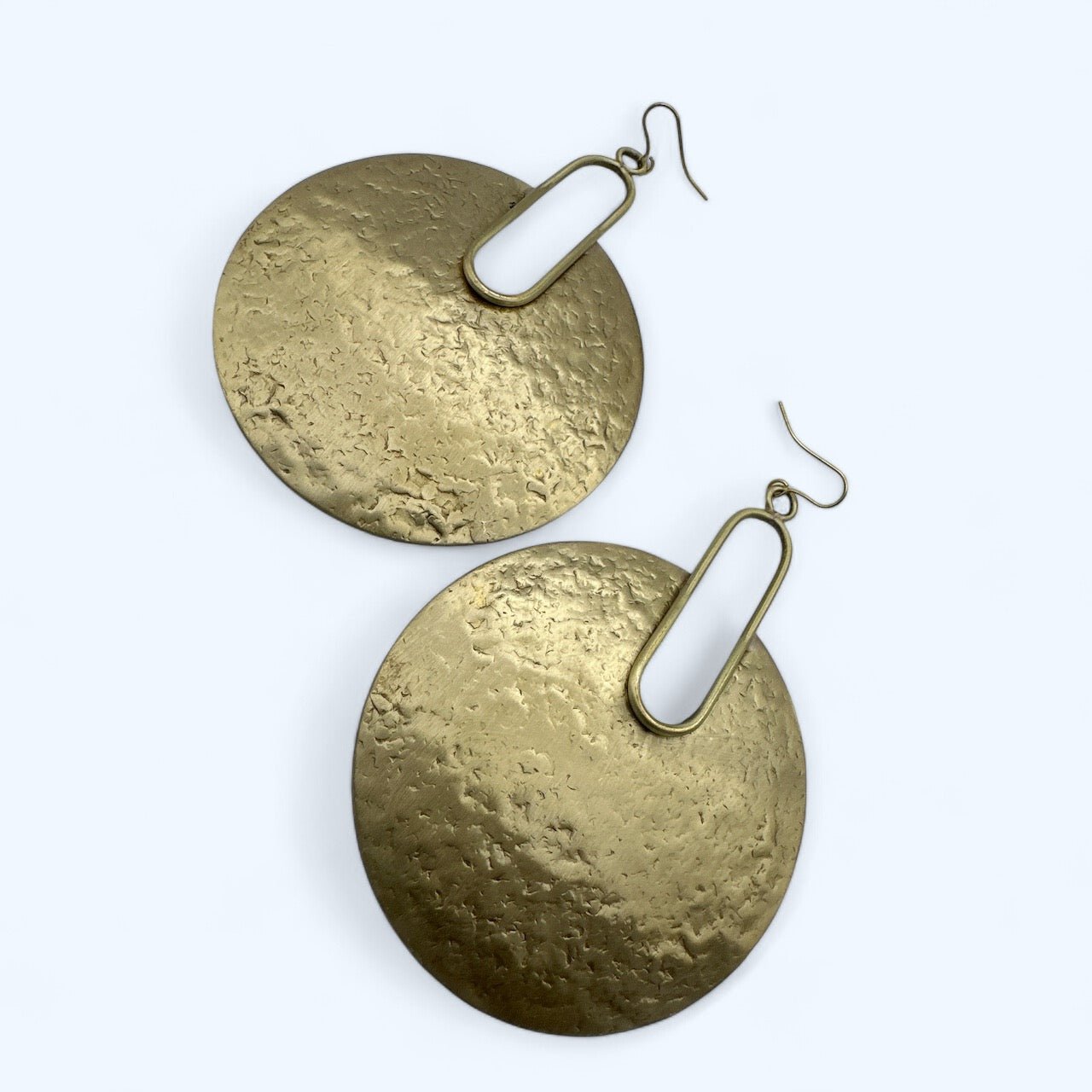 Hammered Brass Disc Bold Statement Dangle Earrings - Fatisha Boutique
