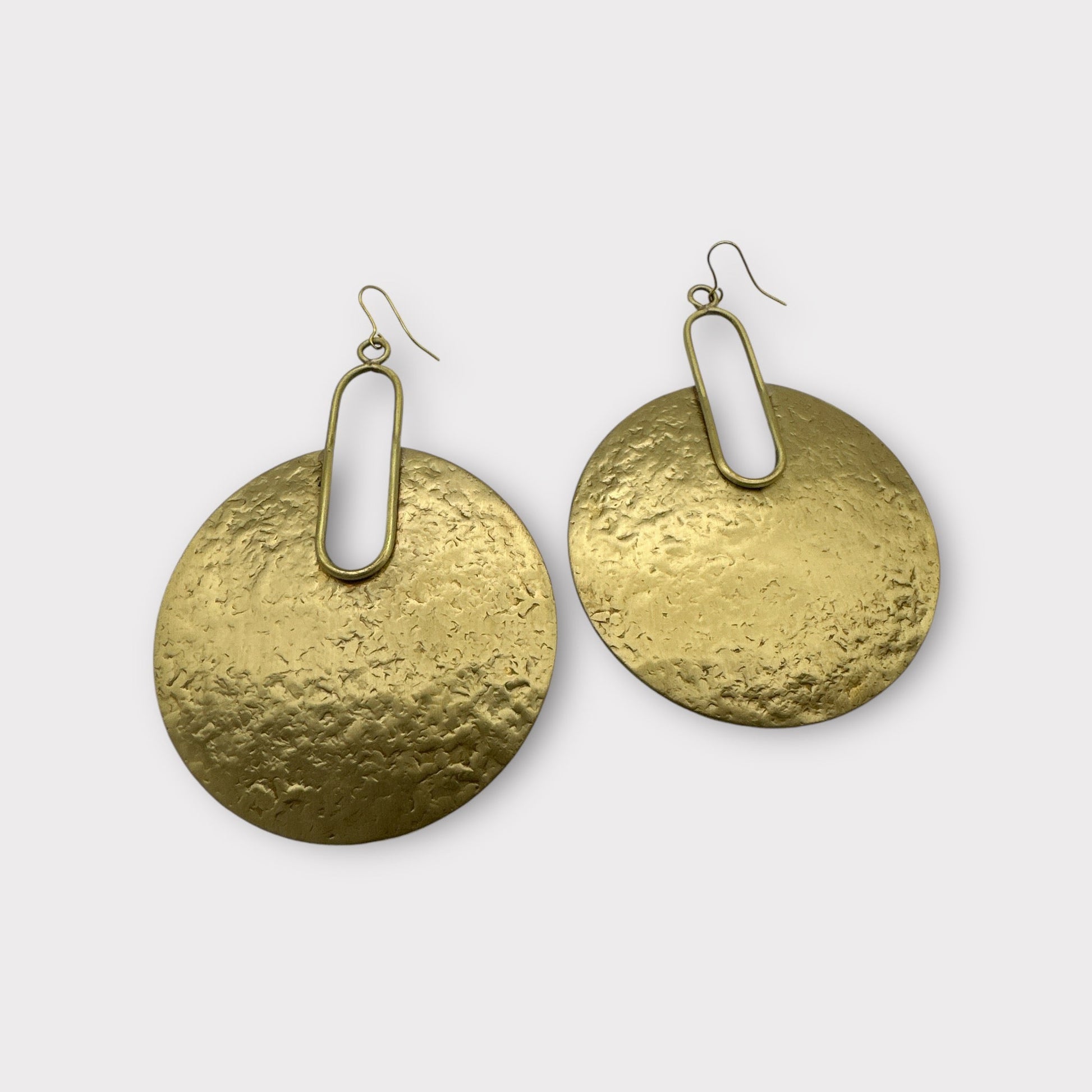Hammered Brass Disc Bold Statement Dangle Earrings - Fatisha Boutique