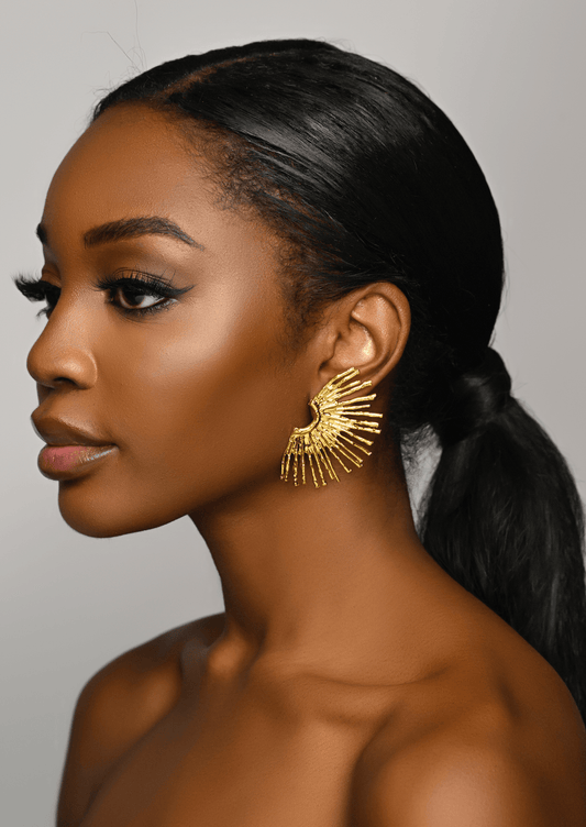 Hammered Fan Shaped Brass Stud Earrings – Handmade Boho Statement Jewellery in Gold & Silver - Fatisha Boutique