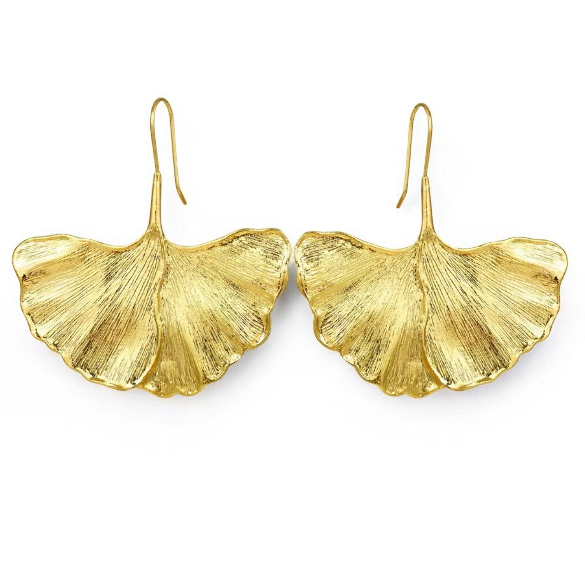 Hammered Ginkgo Leaf Drop Earrings – Gold Alloy Statement Jewellery - Fatisha Boutique
