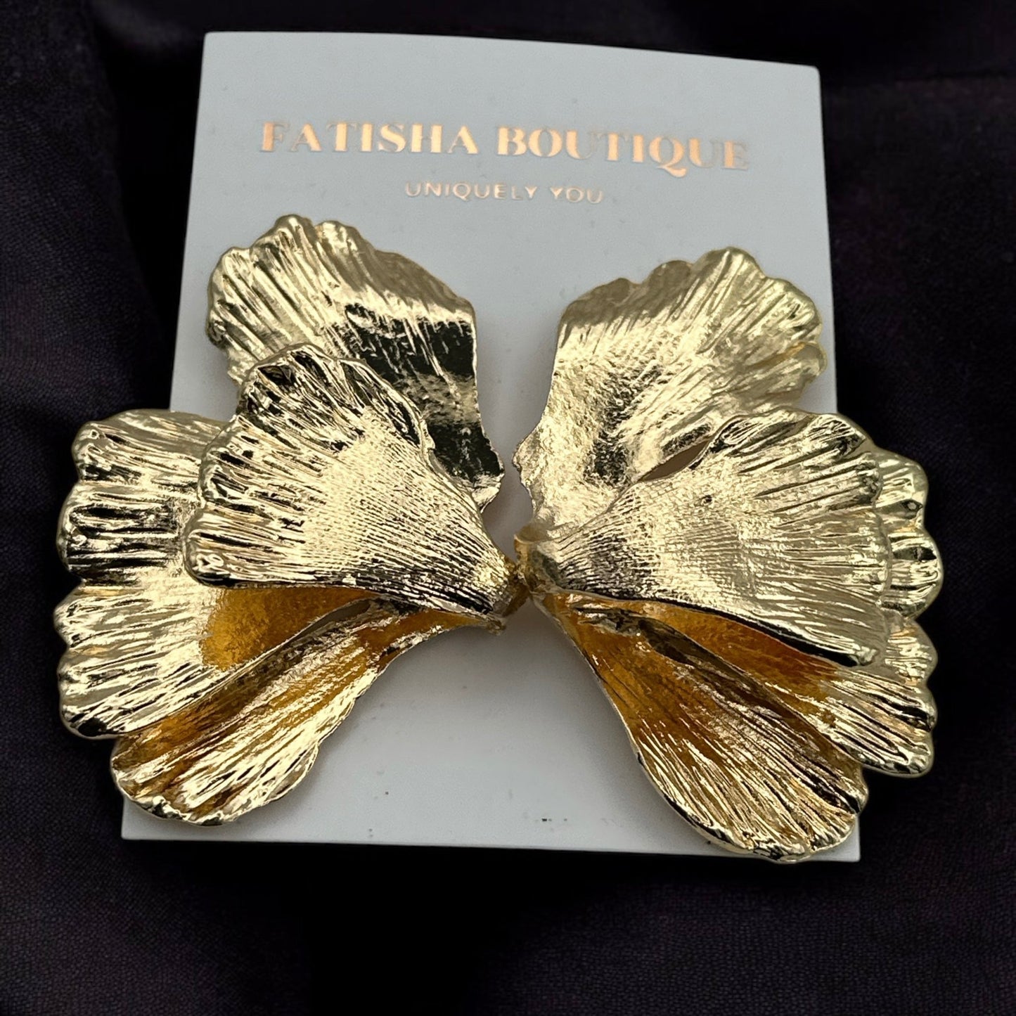 Hammered Gold Petal Flower Earrings – Alloy Metal Stud Drop Earrings for Elegant Statement Style - Fatisha Boutique