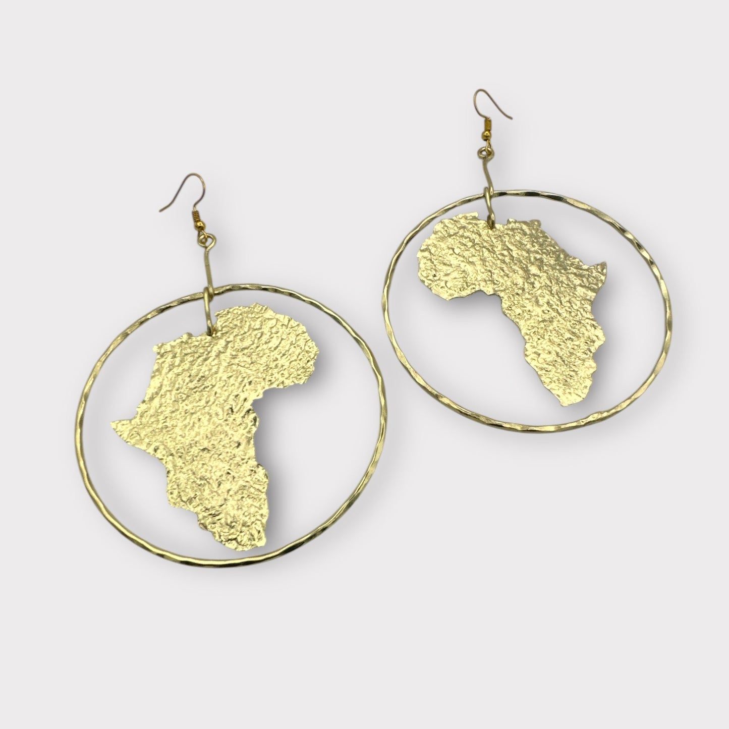 Hand Crafted Medium African Map Bold Statement Brass Dangle Earrings - Fatisha Boutique