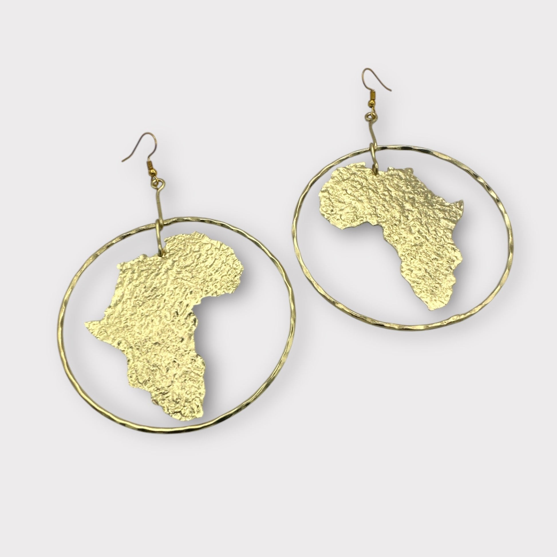 Hand Crafted Medium African Map Bold Statement Brass Dangle Earrings - Fatisha Boutique
