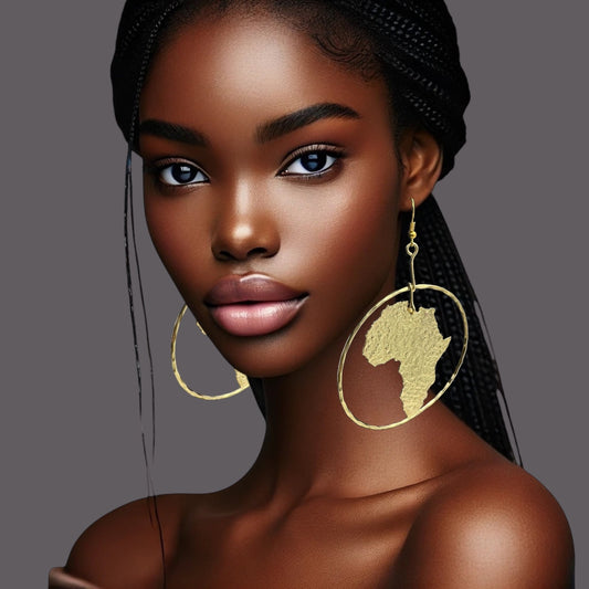 Hand Crafted Medium African Map Bold Statement Brass Dangle Earrings - Fatisha Boutique
