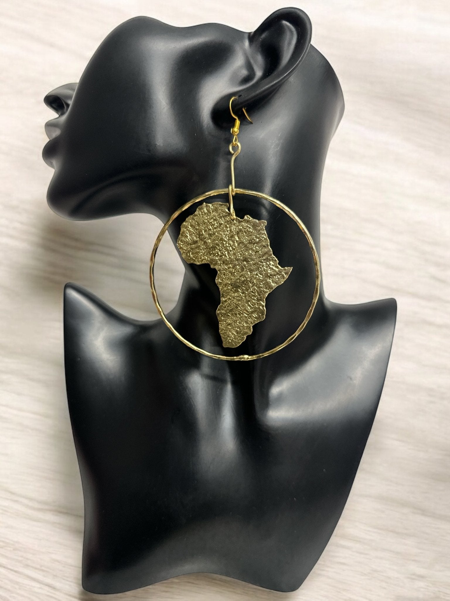 Hand Crafted Medium African Map Bold Statement Brass Dangle Earrings - Fatisha Boutique