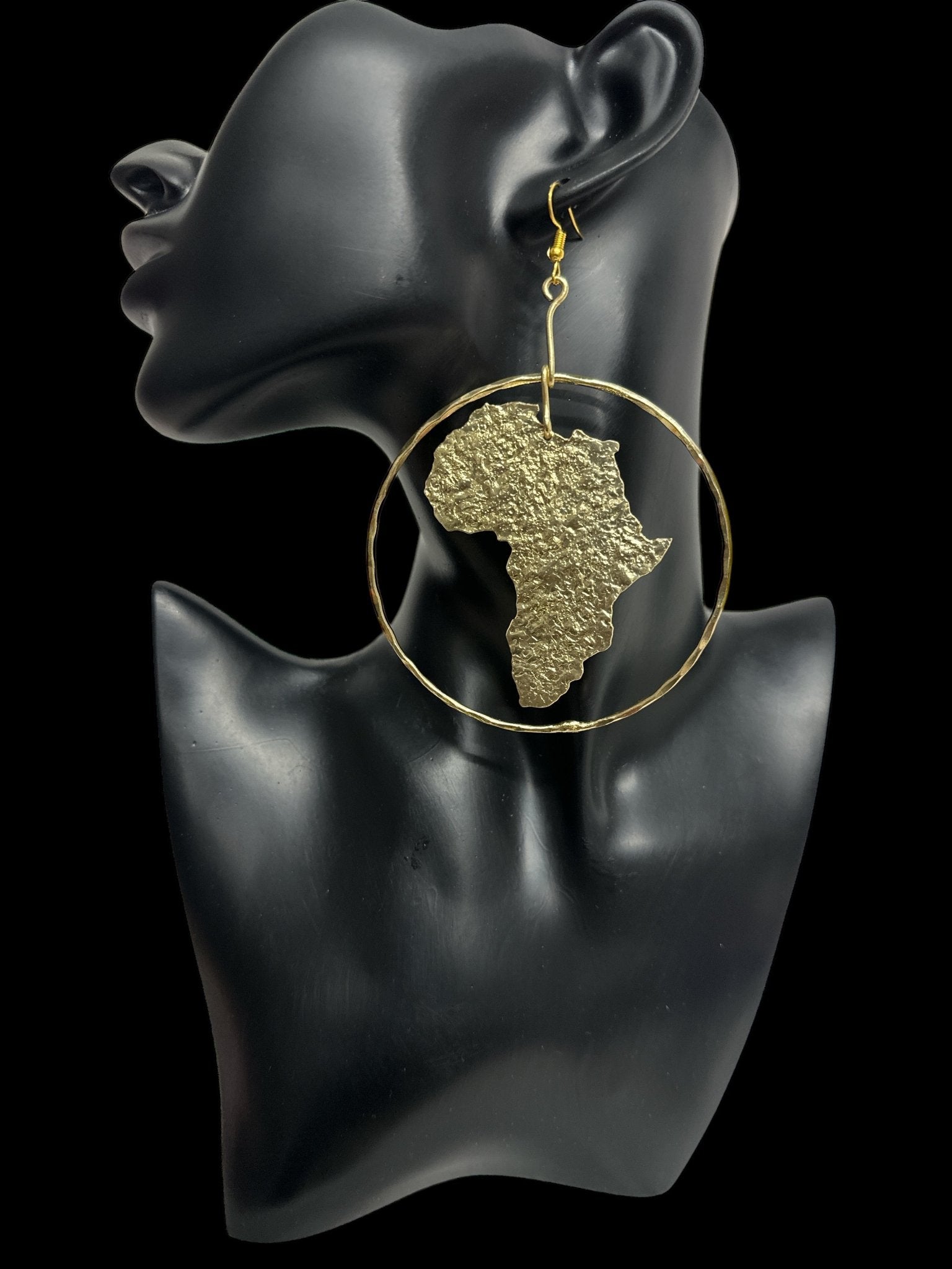 Hand Crafted Medium African Map Bold Statement Brass Dangle Earrings - Fatisha Boutique