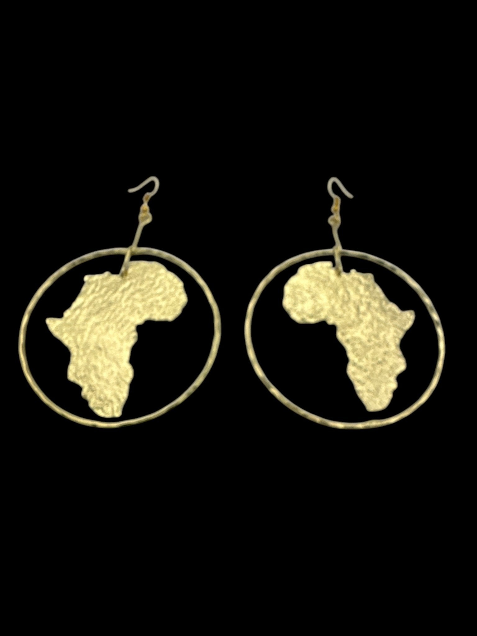 Hand Crafted Medium African Map Bold Statement Brass Dangle Earrings - Fatisha Boutique