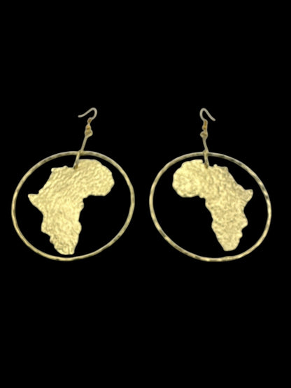 Hand Crafted Medium African Map Bold Statement Brass Dangle Earrings - Fatisha Boutique