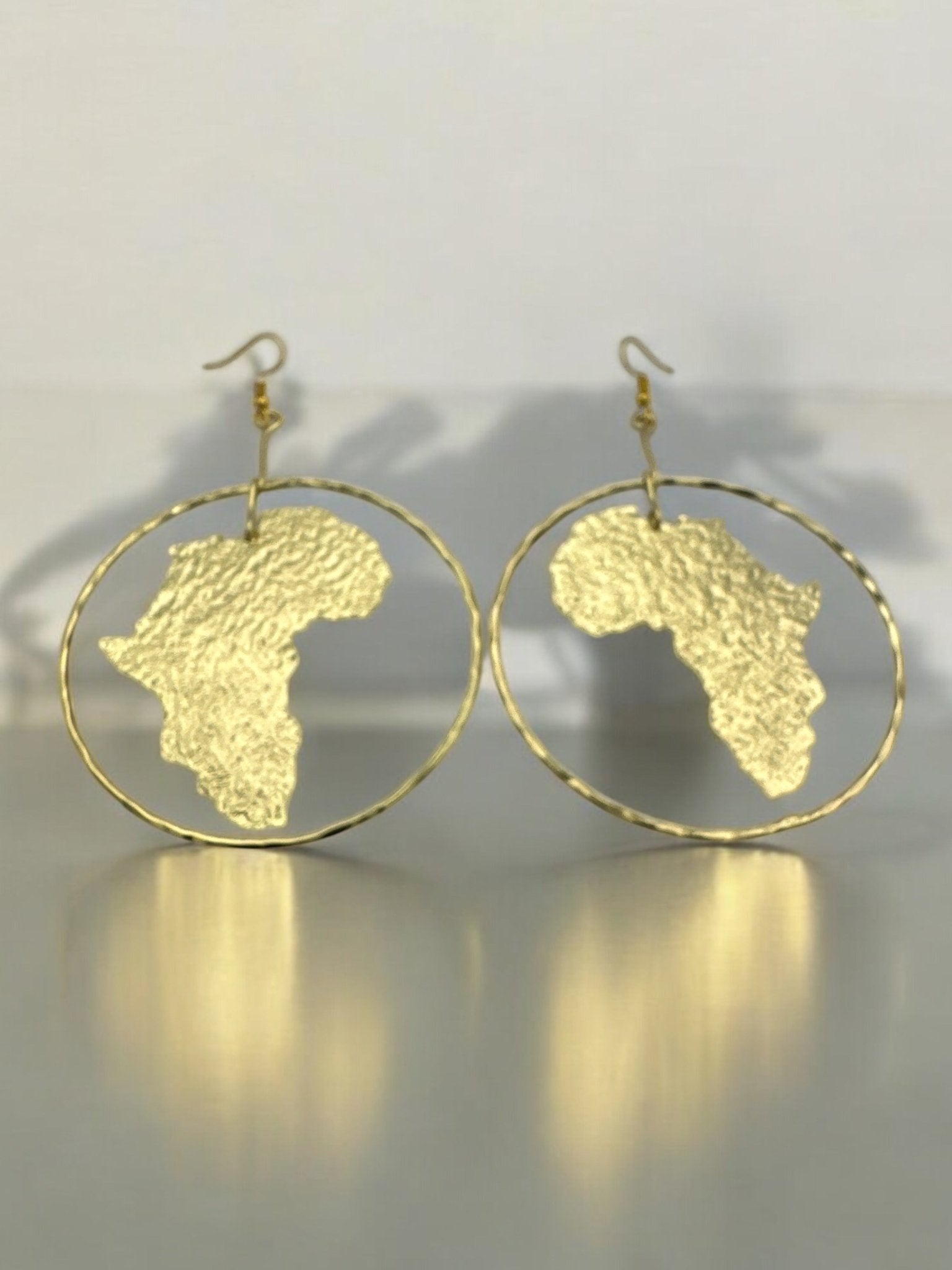 Hand Crafted Medium African Map Bold Statement Brass Dangle Earrings - Fatisha Boutique