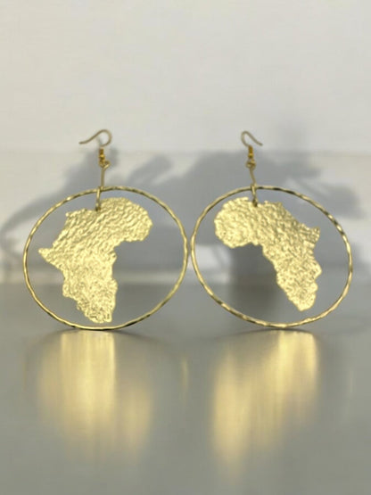 Hand Crafted Medium African Map Bold Statement Brass Dangle Earrings - Fatisha Boutique
