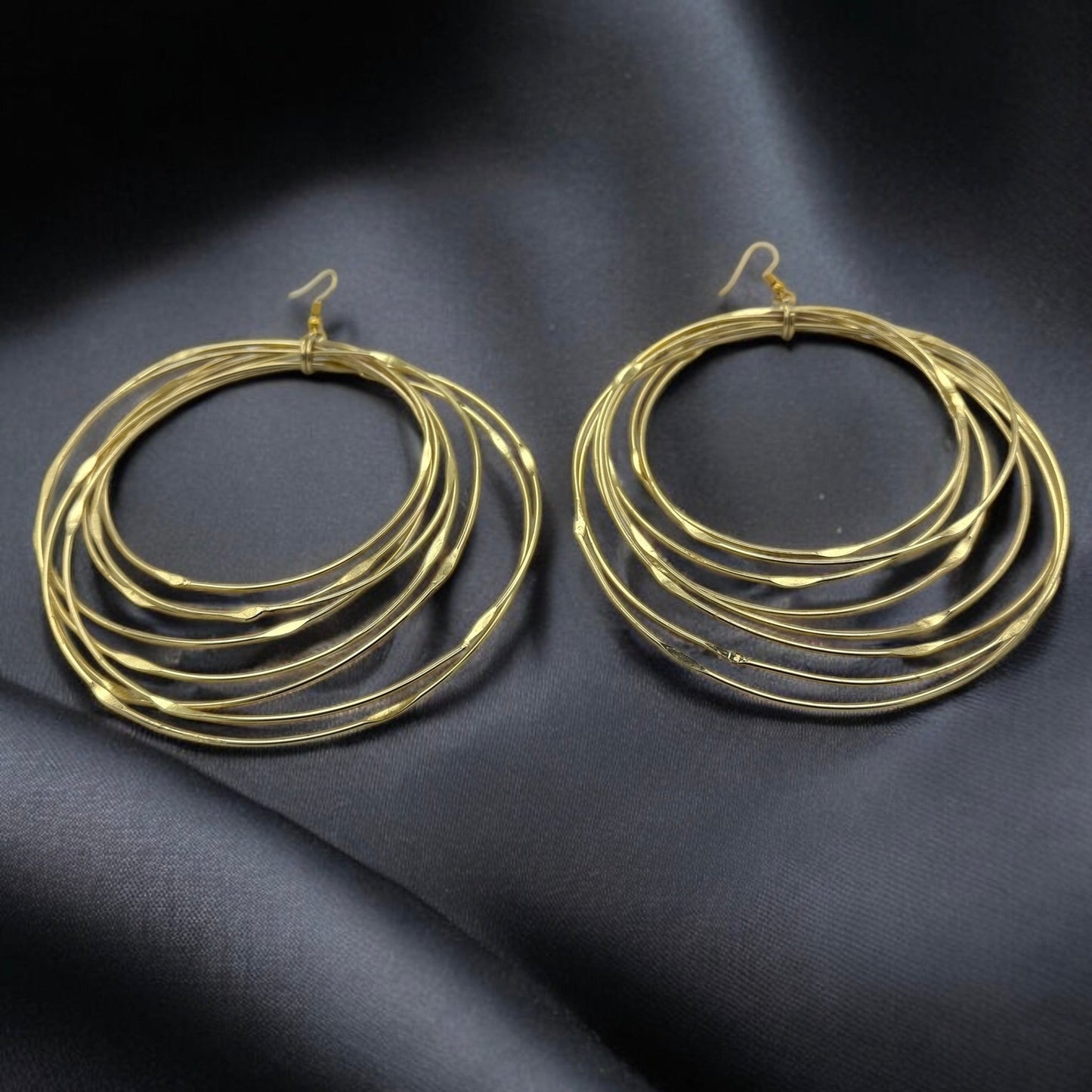 Hand Crafted Oversized Multi - Hoop Layered Brass Bold Statement Dangle Earrings - Fatisha Boutique