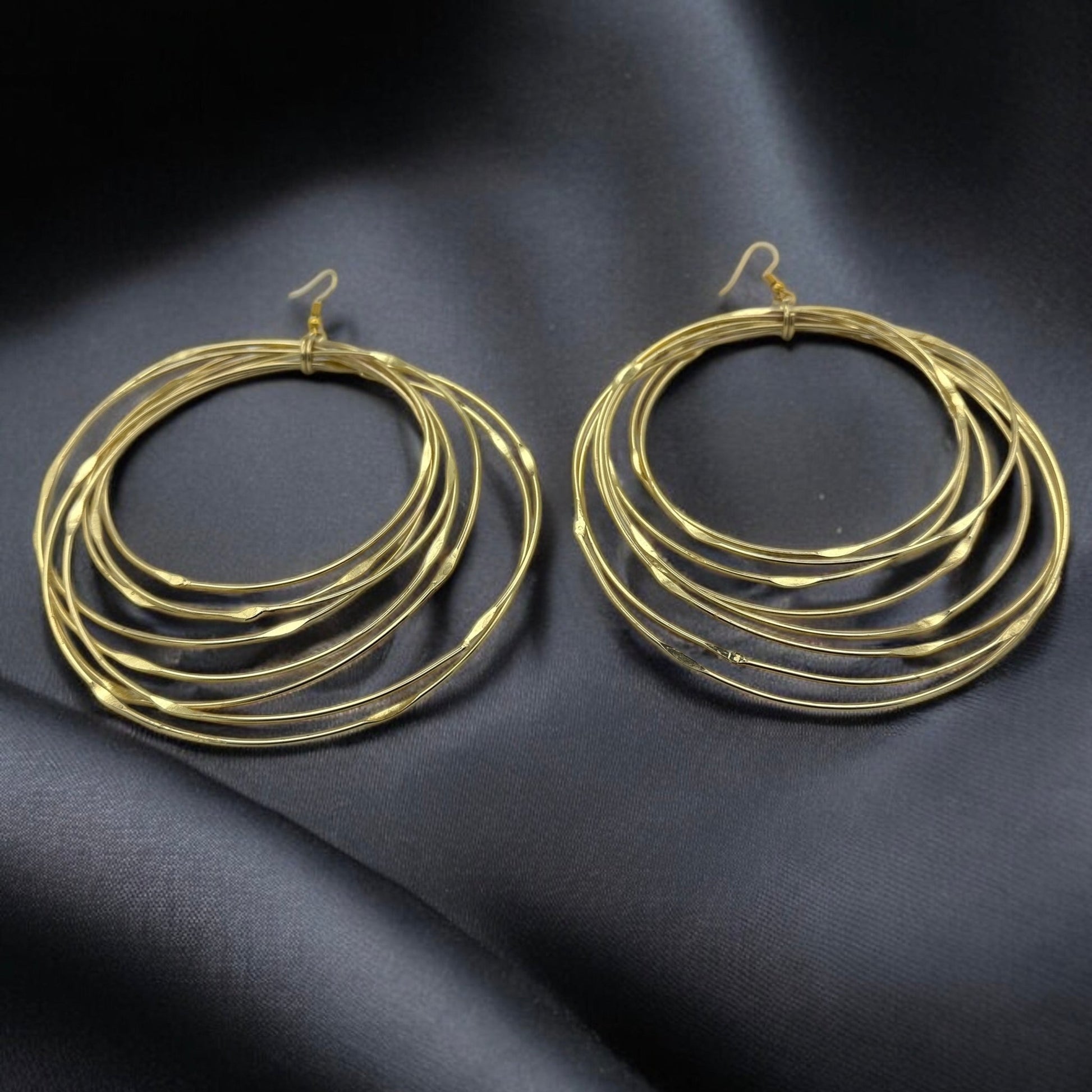 Hand Crafted Oversized Multi - Hoop Layered Brass Bold Statement Dangle Earrings - Fatisha Boutique