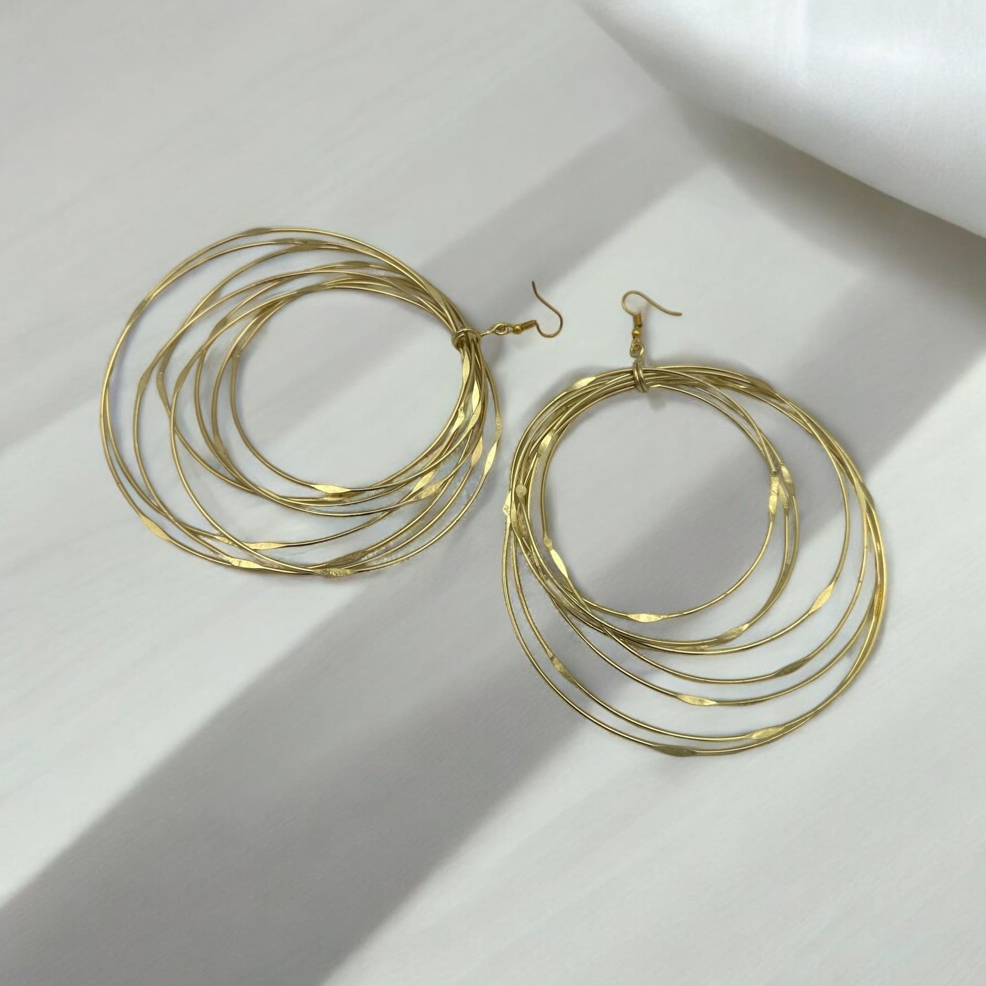 Hand Crafted Oversized Multi - Hoop Layered Brass Bold Statement Dangle Earrings - Fatisha Boutique