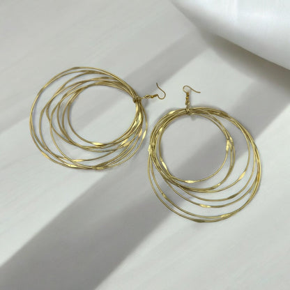 Hand Crafted Oversized Multi - Hoop Layered Brass Bold Statement Dangle Earrings - Fatisha Boutique