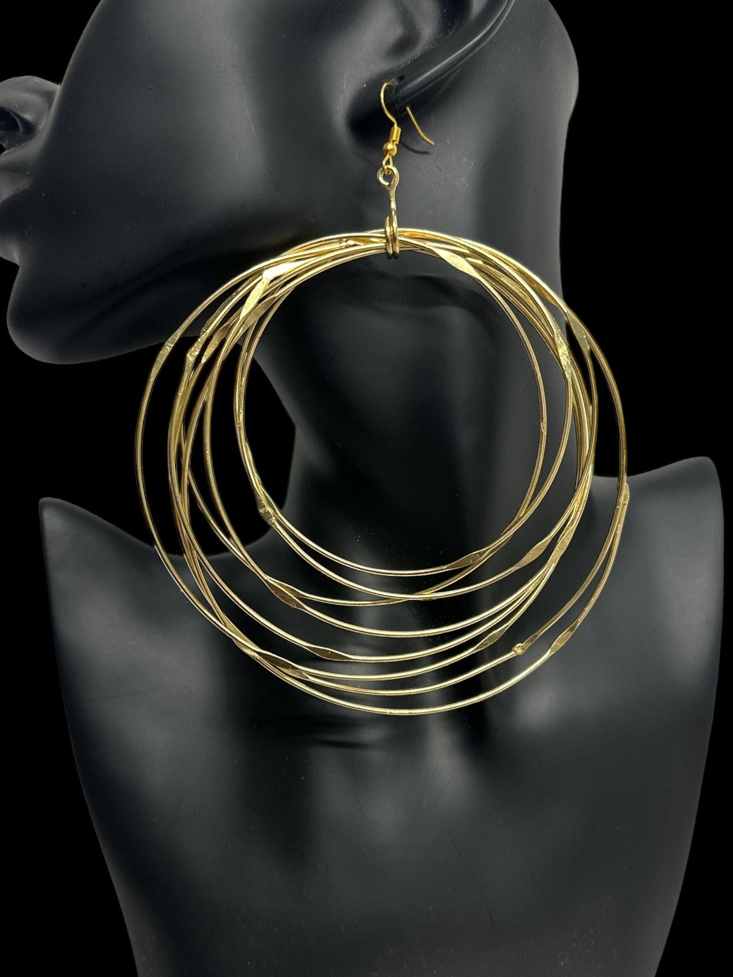 Hand Crafted Oversized Multi - Hoop Layered Brass Bold Statement Dangle Earrings - Fatisha Boutique