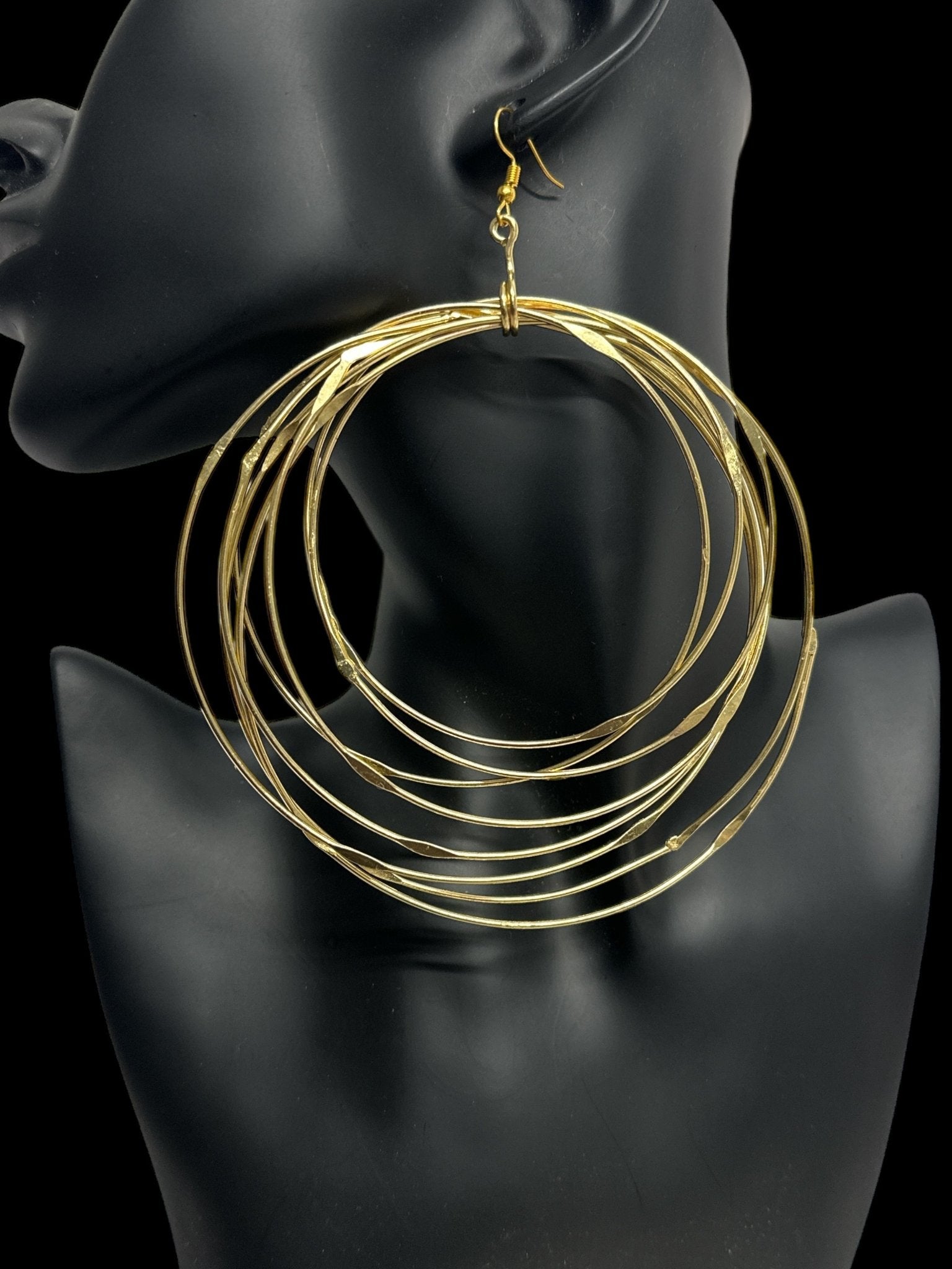 Hand Crafted Oversized Multi - Hoop Layered Brass Bold Statement Dangle Earrings - Fatisha Boutique