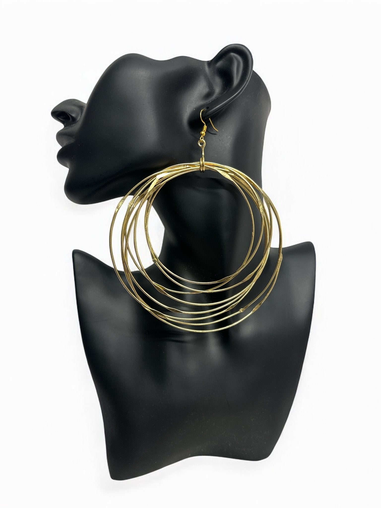 Hand Crafted Oversized Multi - Hoop Layered Brass Bold Statement Dangle Earrings - Fatisha Boutique