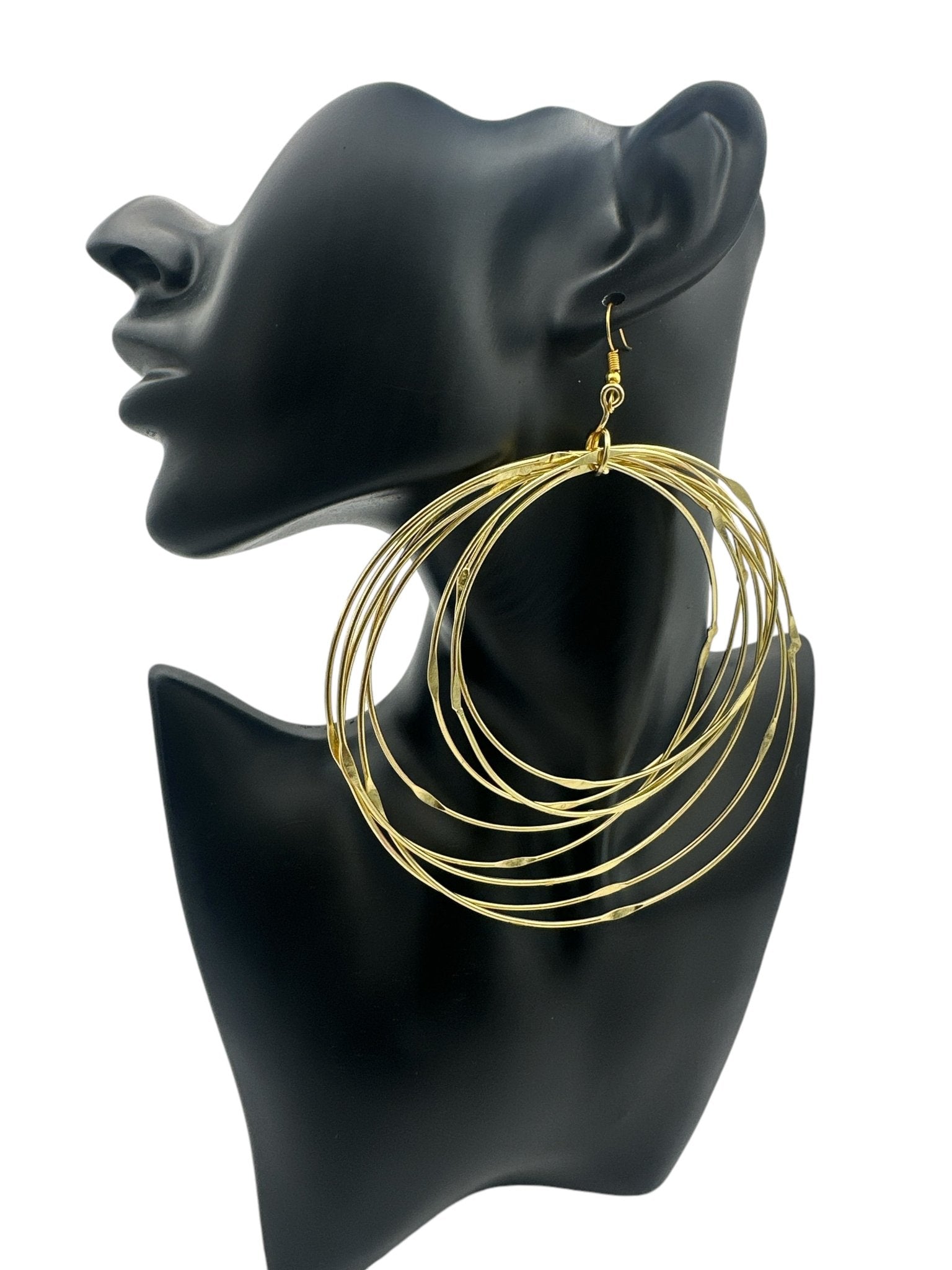 Hand Crafted Oversized Multi - Hoop Layered Brass Bold Statement Dangle Earrings - Fatisha Boutique