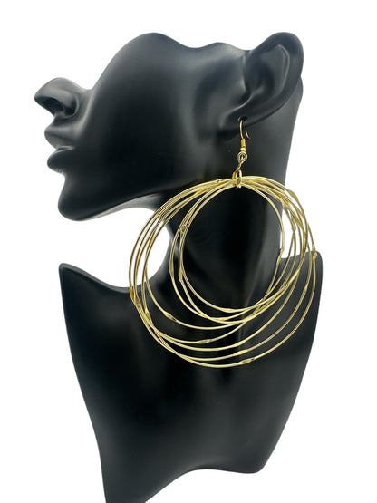 Hand Crafted Oversized Multi - Hoop Layered Brass Bold Statement Dangle Earrings - Fatisha Boutique