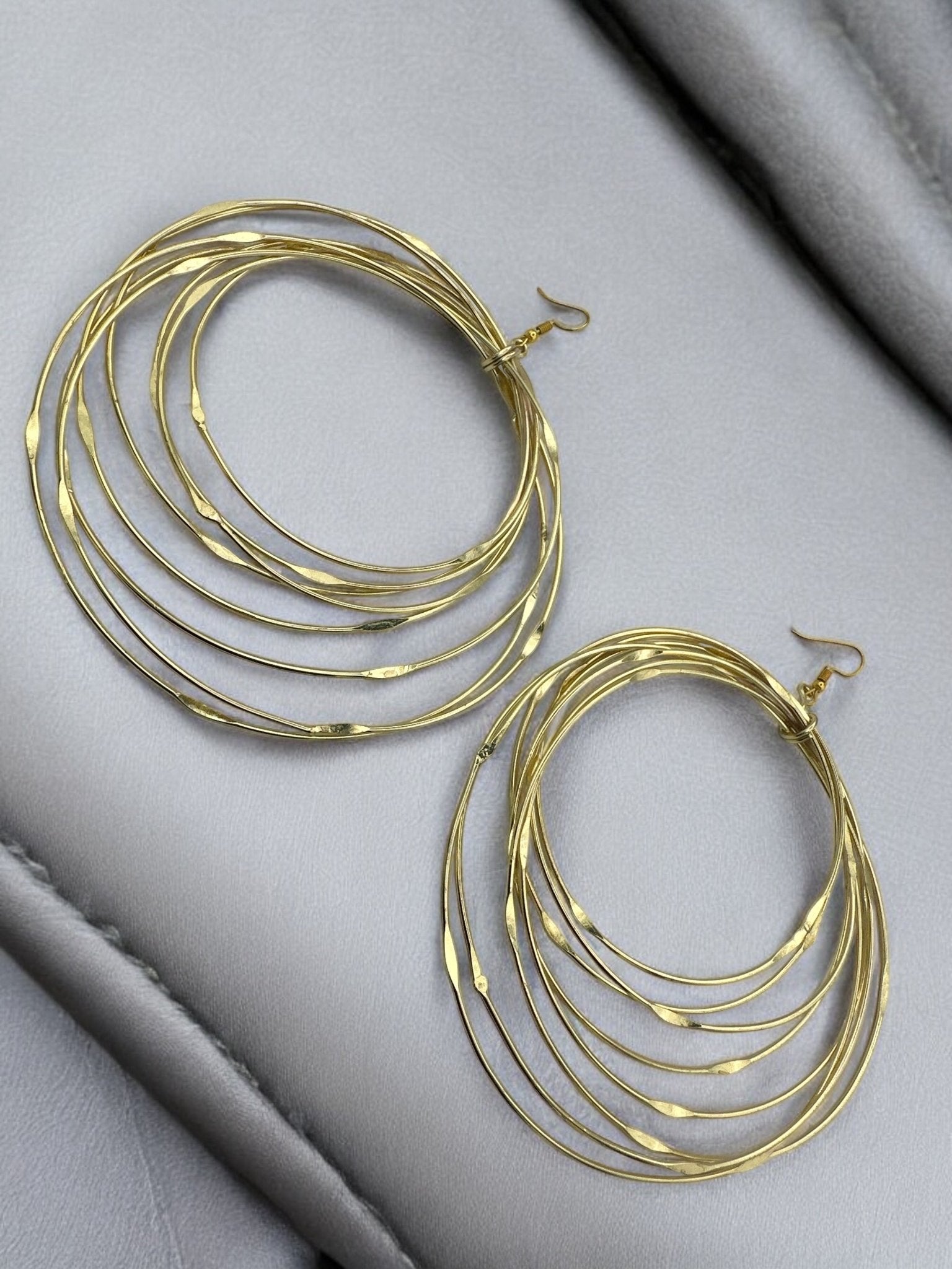Hand Crafted Oversized Multi - Hoop Layered Brass Bold Statement Dangle Earrings - Fatisha Boutique