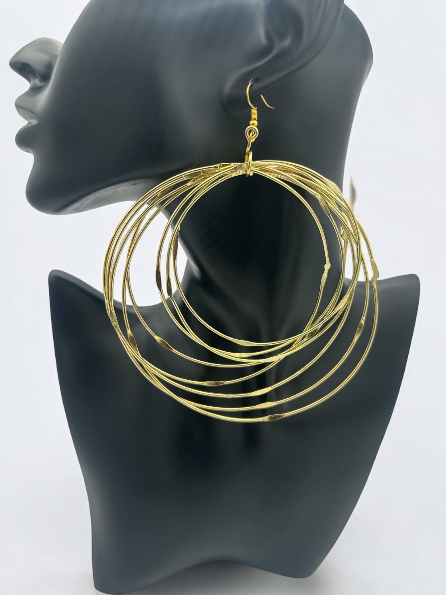 Hand Crafted Oversized Multi - Hoop Layered Brass Bold Statement Dangle Earrings - Fatisha Boutique