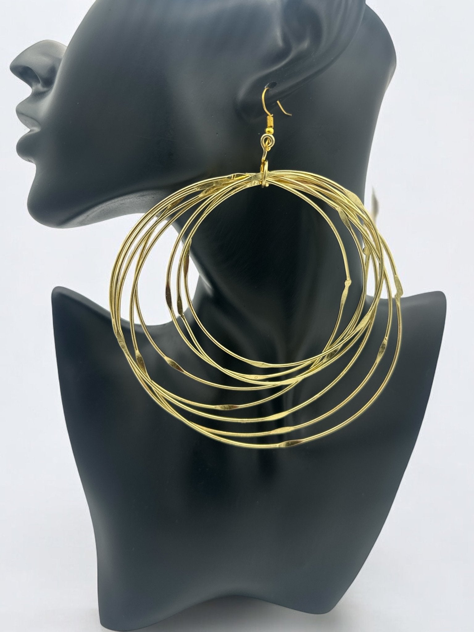 Hand Crafted Oversized Multi - Hoop Layered Brass Bold Statement Dangle Earrings - Fatisha Boutique