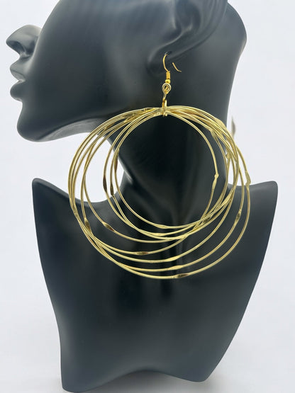 Hand Crafted Oversized Multi - Hoop Layered Brass Bold Statement Dangle Earrings - Fatisha Boutique