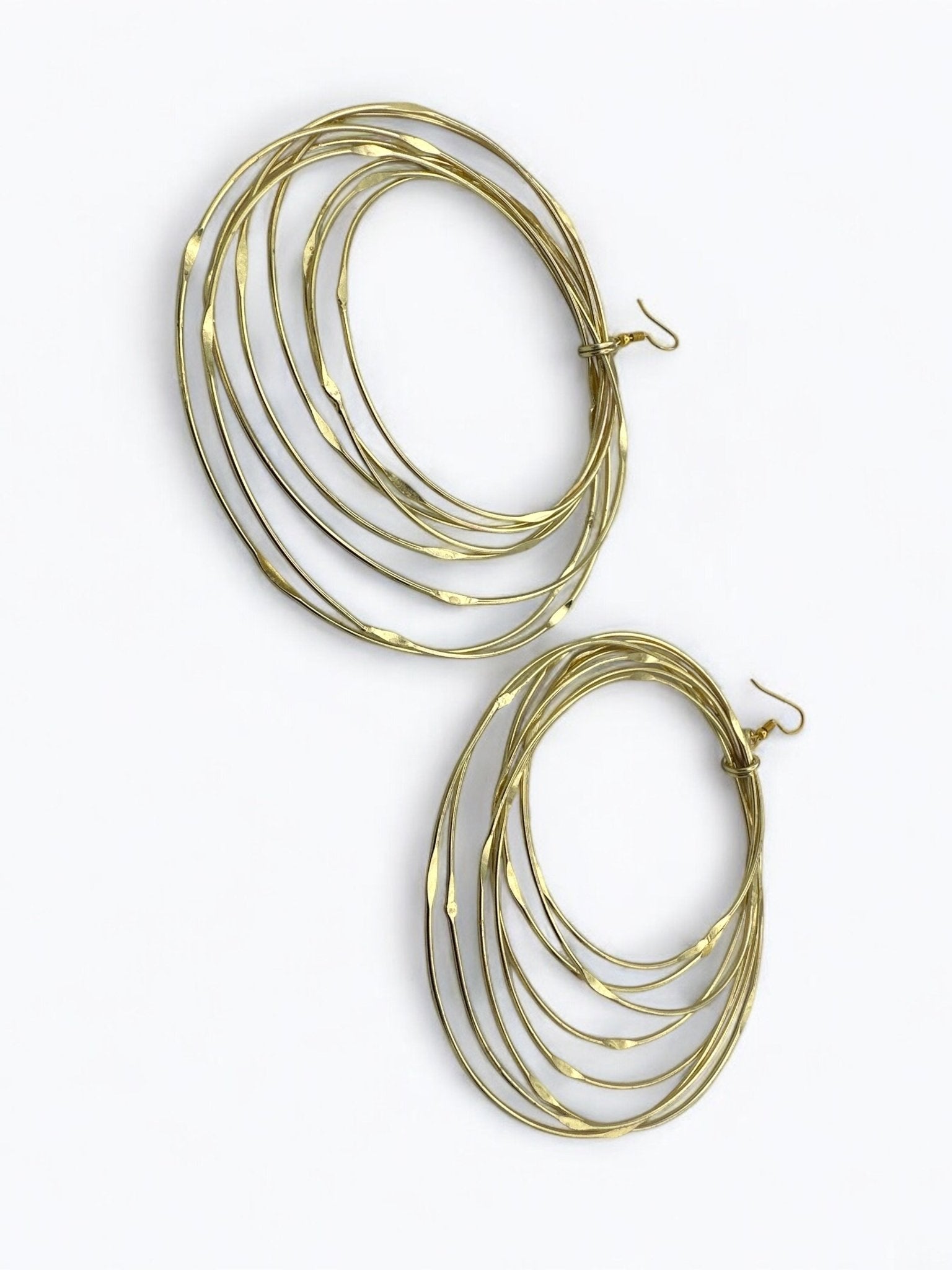 Hand Crafted Oversized Multi - Hoop Layered Brass Bold Statement Dangle Earrings - Fatisha Boutique