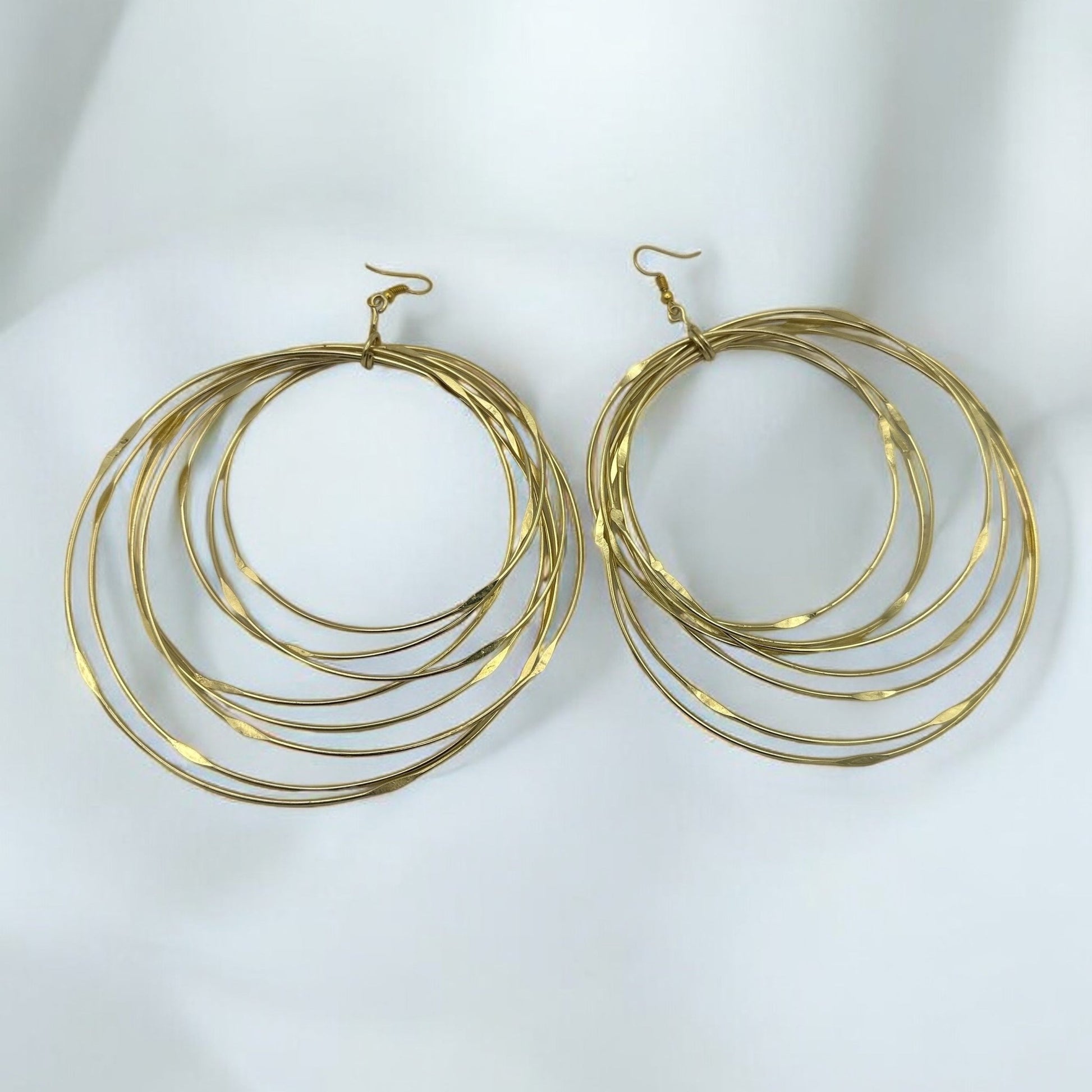 Hand Crafted Oversized Multi - Hoop Layered Brass Bold Statement Dangle Earrings - Fatisha Boutique
