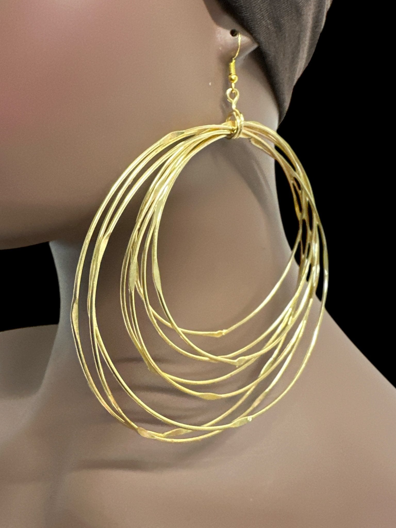 Hand Crafted Oversized Multi - Hoop Layered Brass Bold Statement Dangle Earrings - Fatisha Boutique