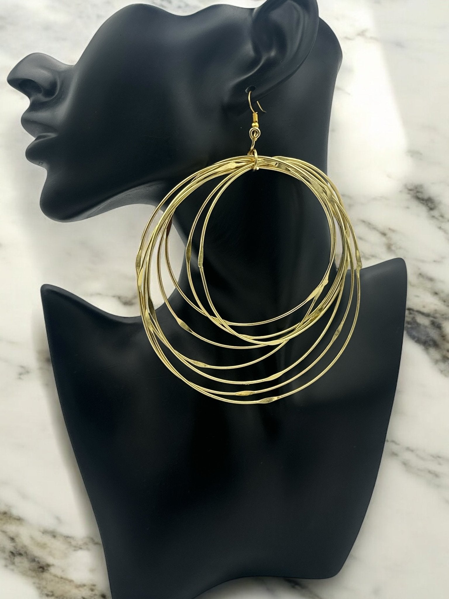 Hand Crafted Oversized Multi - Hoop Layered Brass Bold Statement Dangle Earrings - Fatisha Boutique