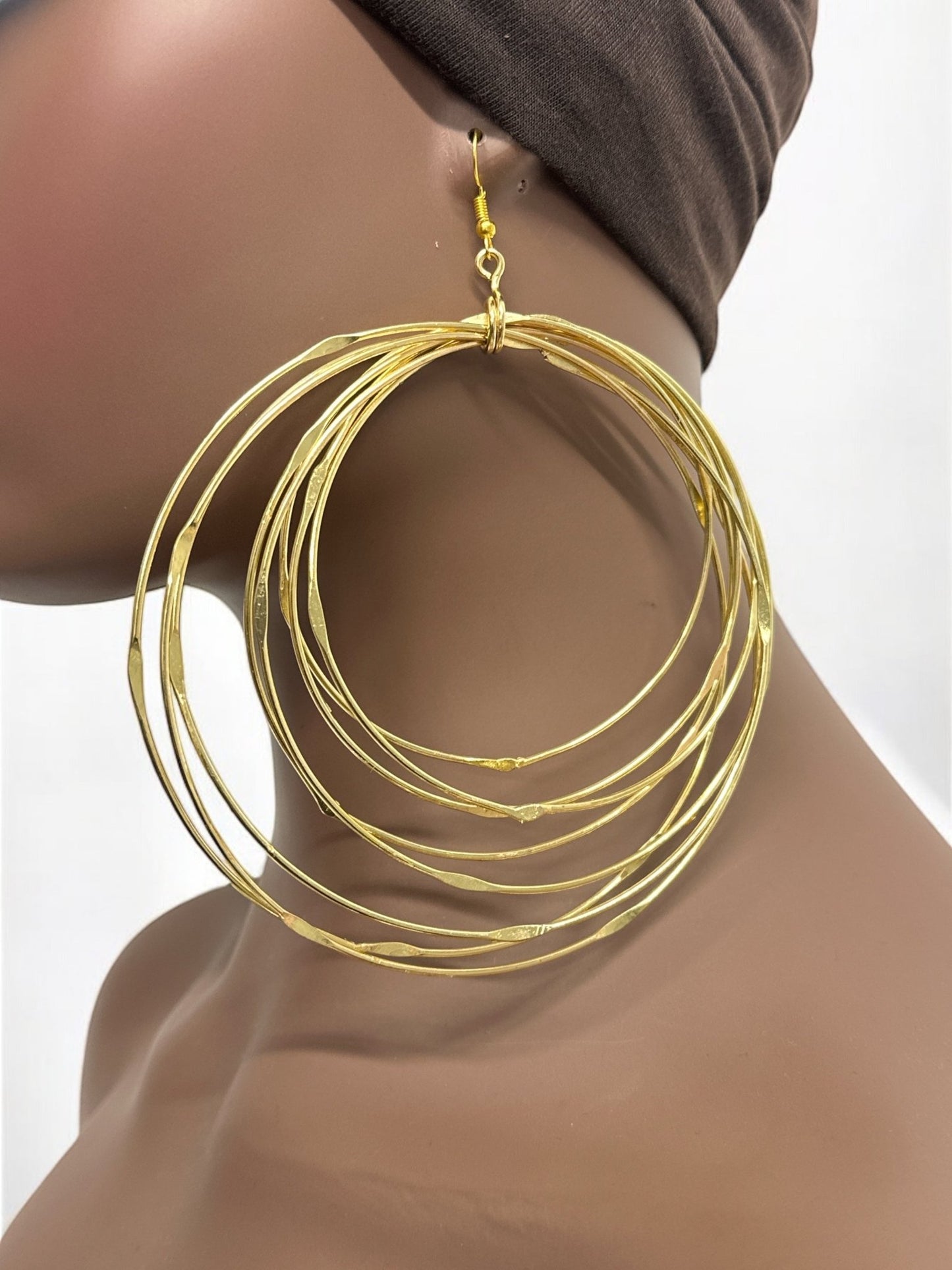 Hand Crafted Oversized Multi - Hoop Layered Brass Bold Statement Dangle Earrings - Fatisha Boutique