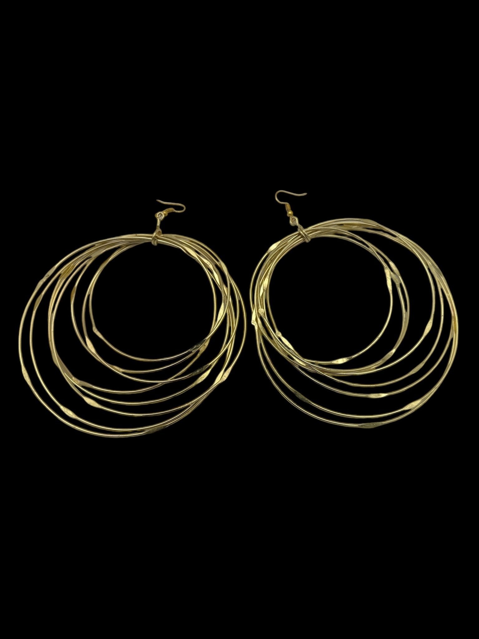 Hand Crafted Oversized Multi - Hoop Layered Brass Bold Statement Dangle Earrings - Fatisha Boutique