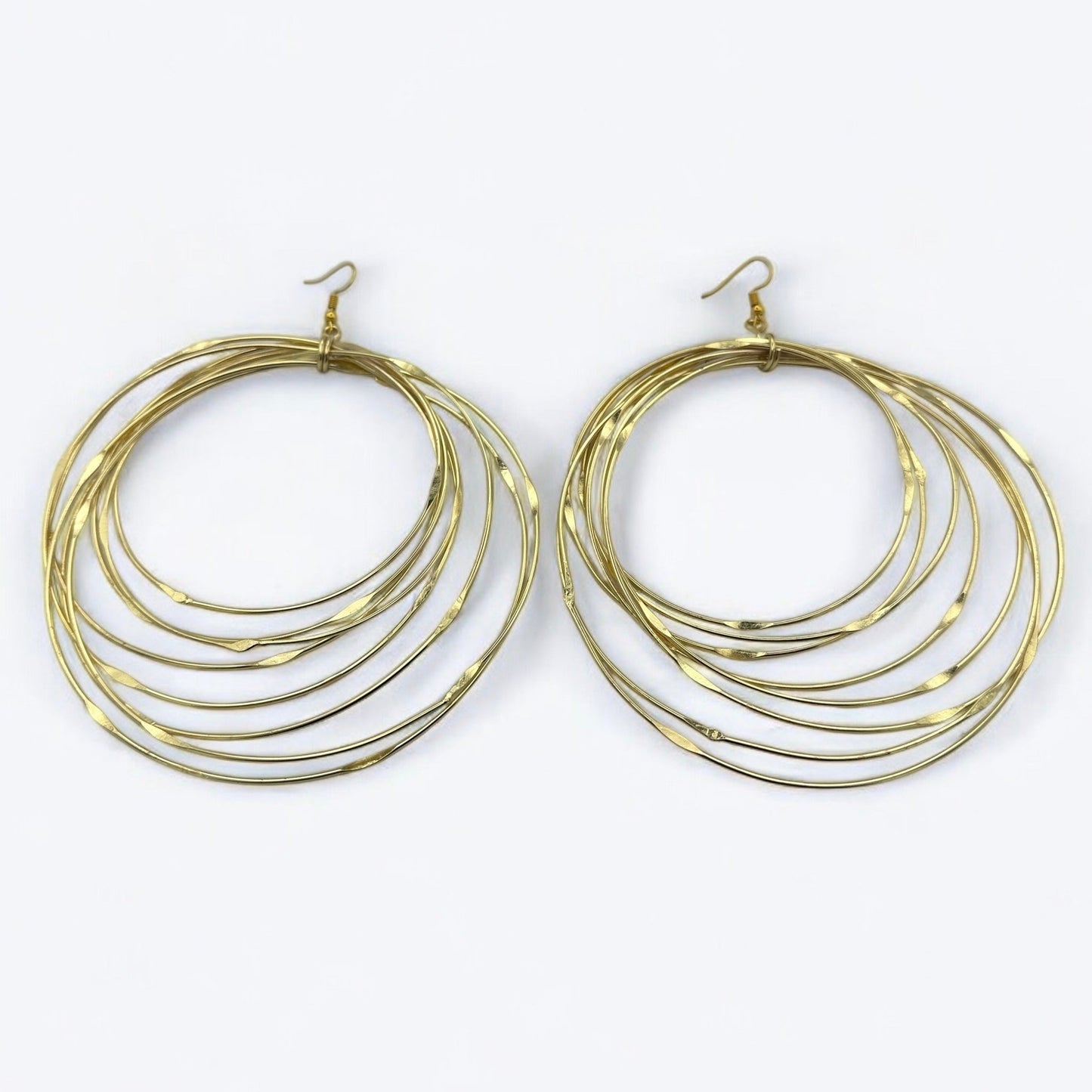 Hand Crafted Oversized Multi - Hoop Layered Brass Bold Statement Dangle Earrings - Fatisha Boutique