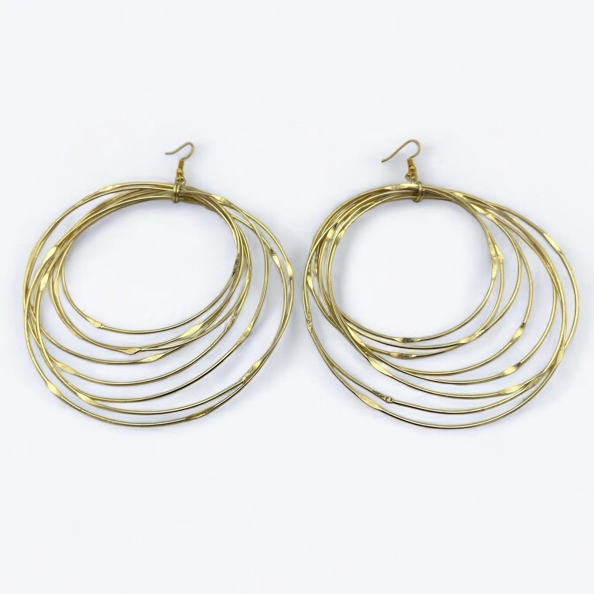 Hand Crafted Oversized Multi - Hoop Layered Brass Bold Statement Dangle Earrings - Fatisha Boutique